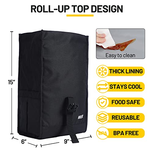 MIER Insulated Lunch Bag Roll Top Lunch Box for Women Men Adults Foldable Rolltop Lunch Tote with Shoulder Strap for Work Office Picnic, Water Bottle Holder, Black