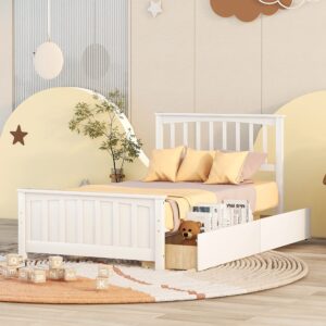 harper & bright designs twin bed frame with storage, solid wood platform bed frame with 2 drawers, headboard for kids, teen, adults, no box spring needed, white