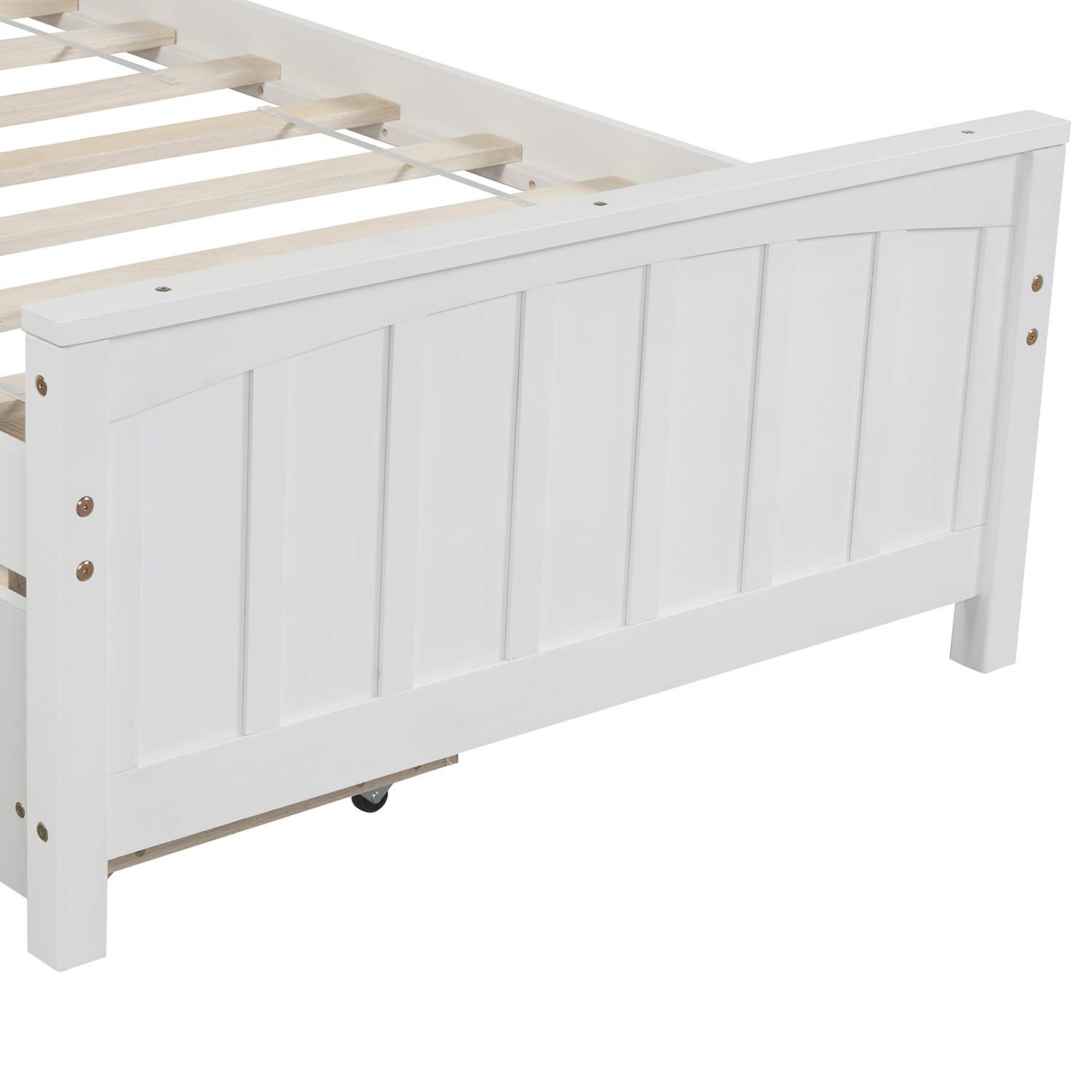 Harper & Bright Designs Twin Bed Frame with Storage, Solid Wood Platform Bed Frame with 2 Drawers, Headboard for Kids, Teen, Adults, No Box Spring Needed, White