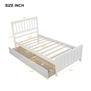 Harper & Bright Designs Twin Bed Frame with Storage, Solid Wood Platform Bed Frame with 2 Drawers, Headboard for Kids, Teen, Adults, No Box Spring Needed, White