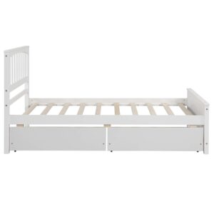 Harper & Bright Designs Twin Bed Frame with Storage, Solid Wood Platform Bed Frame with 2 Drawers, Headboard for Kids, Teen, Adults, No Box Spring Needed, White