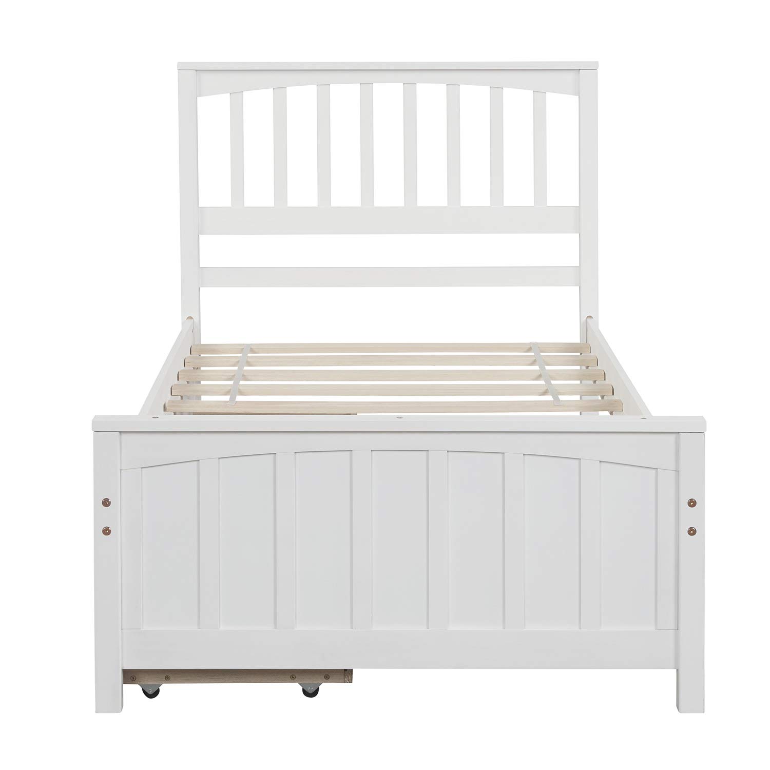 Harper & Bright Designs Twin Bed Frame with Storage, Solid Wood Platform Bed Frame with 2 Drawers, Headboard for Kids, Teen, Adults, No Box Spring Needed, White