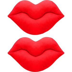 yookeer 2 pieces 3d lip shape throw pillows plush valentine soft velvet lips cushion plush large pillows for birthday anniversary living room bedroom sofa decoration, 20 x 11 inches (red)