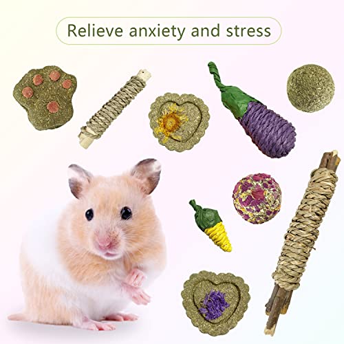 Guinea Pig Toys, Rabbit Toys for 100% Natural Materials, Rabbit Chew Toys for Rabbit Guinea Pig Teeth Grinding, Chinchilla Toys, effectivly Improve Dental Health, Relieve Anxiety (14 Pcs)