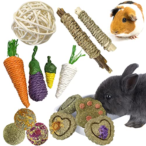 Guinea Pig Toys, Rabbit Toys for 100% Natural Materials, Rabbit Chew Toys for Rabbit Guinea Pig Teeth Grinding, Chinchilla Toys, effectivly Improve Dental Health, Relieve Anxiety (14 Pcs)