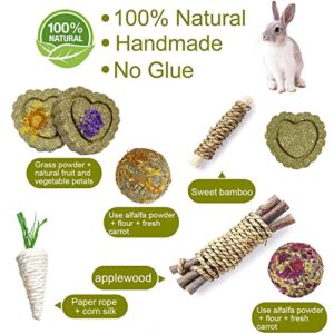 Guinea Pig Toys, Rabbit Toys for 100% Natural Materials, Rabbit Chew Toys for Rabbit Guinea Pig Teeth Grinding, Chinchilla Toys, effectivly Improve Dental Health, Relieve Anxiety (14 Pcs)