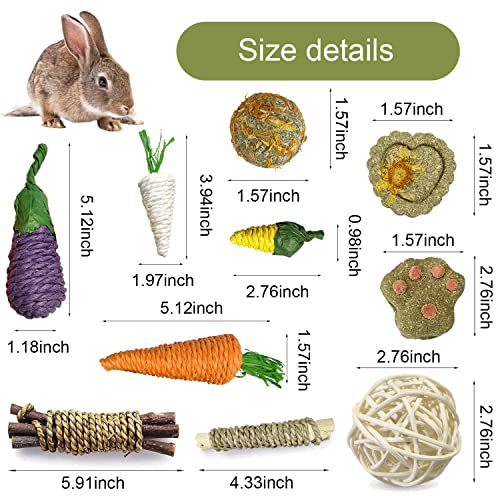 Guinea Pig Toys, Rabbit Toys for 100% Natural Materials, Rabbit Chew Toys for Rabbit Guinea Pig Teeth Grinding, Chinchilla Toys, effectivly Improve Dental Health, Relieve Anxiety (14 Pcs)