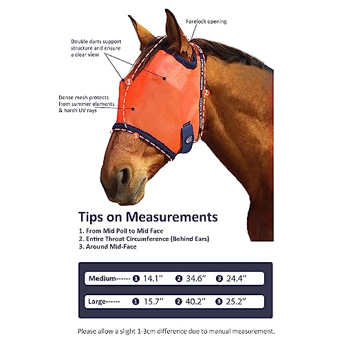 Harrison Howard All Round Mesh Horse Fly Mask UV Protective with Fleece Padded Edging Vibrant Orange L