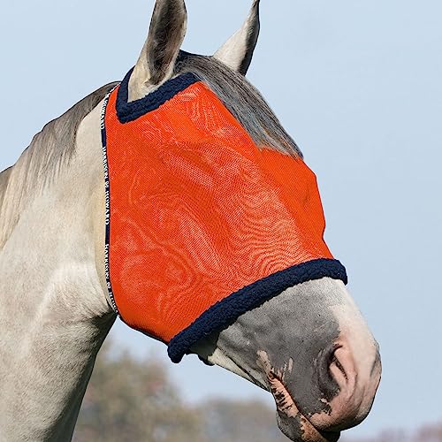 Harrison Howard All Round Mesh Horse Fly Mask UV Protective with Fleece Padded Edging Vibrant Orange L