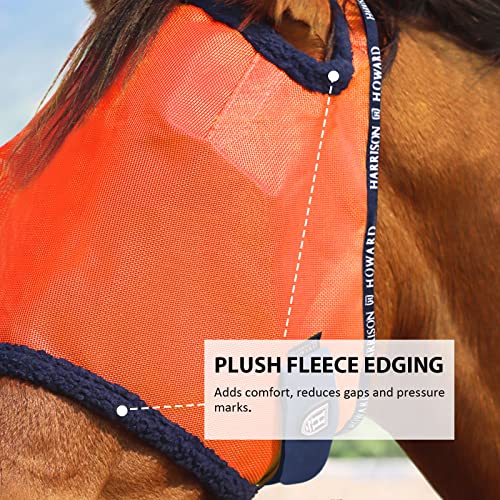 Harrison Howard All Round Mesh Horse Fly Mask UV Protective with Fleece Padded Edging Vibrant Orange L