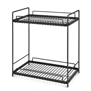 mahueeol Bathroom Organizer For countertop, 2-Tier Cosmetic&Makeup Holder Vanity Rack, Detachable Standing Rack Kitchen Cabinet Spice Rack, Metal Bathroom Shelf Shower Caddy,Black