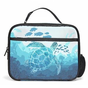 sea ocean turtles bule lunch box with detachable buckle hand strap, large capacity lunch bag durable lunch tote bag for travel women men girls boys (sea turtles)