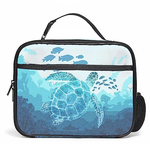 Sea Ocean Turtles Bule Lunch Box with Detachable Buckle Hand Strap, Large Capacity Lunch Bag Durable Lunch Tote Bag for Travel Women Men Girls Boys (Sea Turtles)