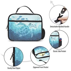 Sea Ocean Turtles Bule Lunch Box with Detachable Buckle Hand Strap, Large Capacity Lunch Bag Durable Lunch Tote Bag for Travel Women Men Girls Boys (Sea Turtles)