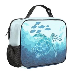 Sea Ocean Turtles Bule Lunch Box with Detachable Buckle Hand Strap, Large Capacity Lunch Bag Durable Lunch Tote Bag for Travel Women Men Girls Boys (Sea Turtles)