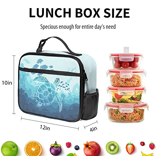 Sea Ocean Turtles Bule Lunch Box with Detachable Buckle Hand Strap, Large Capacity Lunch Bag Durable Lunch Tote Bag for Travel Women Men Girls Boys (Sea Turtles)