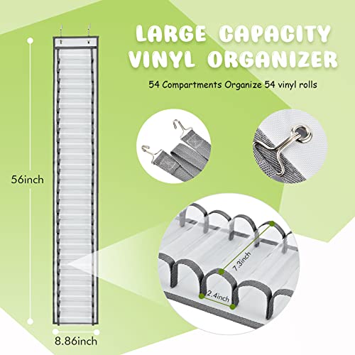 VICNOVA Vinyl Roll Holder, 54 Compartments Hanging Vinyl Storage Organizer Wall Mount Craft Organizers and Storage Foldable Vinyl Roll Storage Plastic Bag Holder Rack for Craft Room (54 Compartments)