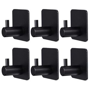 prudiut 6 pack black adhesive hooks heavy duty wall hook shower hook towel hooks for hanging bathroom bedroom kitchen door