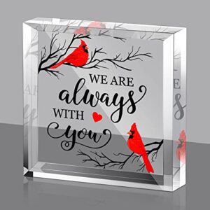 sympathy gift red cardinal gifts bereavement gift crystal glass memorial condolence gift for loss of loved one table centerpieces memory funeral remembrance(sympathetic style,4 x 4 x 0.6 inch)