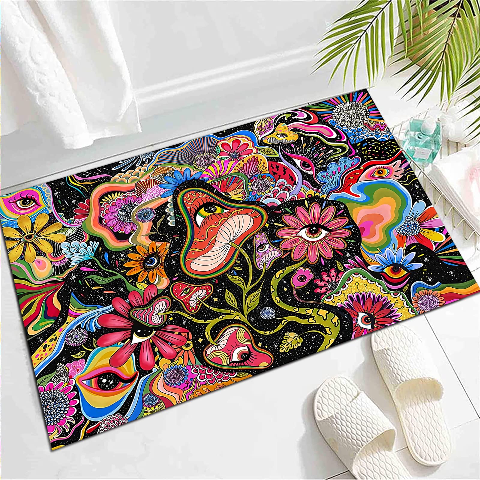 LGGQQW Mushroom Area Rug Trippy Trug Cute Flower Rug Colorful Hippy Carpet for Bedroom