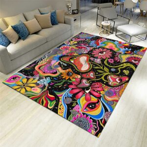 LGGQQW Mushroom Area Rug Trippy Trug Cute Flower Rug Colorful Hippy Carpet for Bedroom