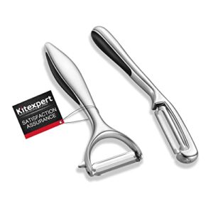 vegetable peelers for kitchen - kitexpert potato peeler set includes a y peeler and an i shape apple peeler, good grip veggie peeler with non-slip handle and sharp swivel blades for kitchen food