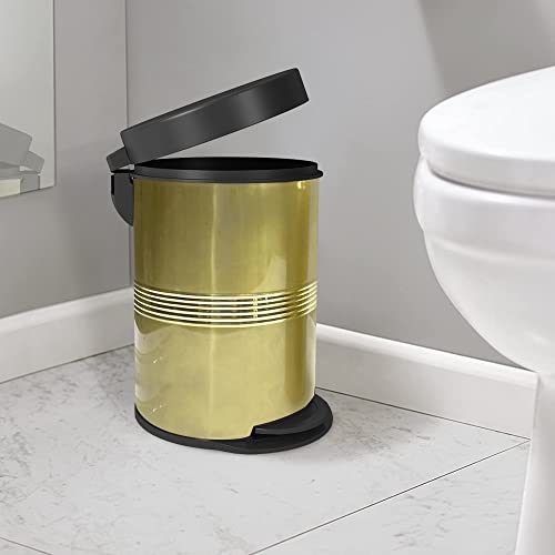 nu steel Stainless Steel Step Garbage Trash Can with Lid: 5 Liter/1.32 gal for The Kitchen, Bathroom, Bedroom, Patio, RV – Gold Finish