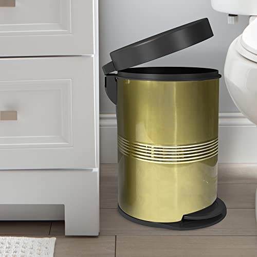 nu steel Stainless Steel Step Garbage Trash Can with Lid: 5 Liter/1.32 gal for The Kitchen, Bathroom, Bedroom, Patio, RV – Gold Finish