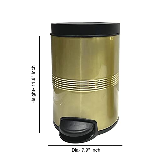 nu steel Stainless Steel Step Garbage Trash Can with Lid: 5 Liter/1.32 gal for The Kitchen, Bathroom, Bedroom, Patio, RV – Gold Finish