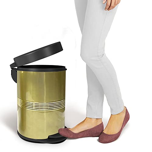 nu steel Stainless Steel Step Garbage Trash Can with Lid: 5 Liter/1.32 gal for The Kitchen, Bathroom, Bedroom, Patio, RV – Gold Finish