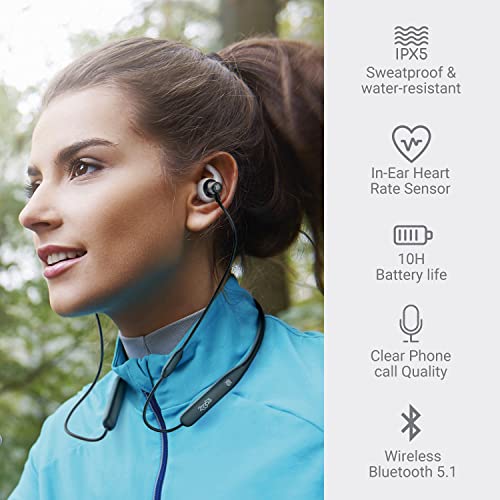 233621 Sense Wireless Earphones with Heart Rate Monitoring Bluetooth Earbuds CVC Noise Reduction Stereo Headphones IPX5 Waterproof in-Ear Headphones for Sport/Workout/Gym/Running(Black)