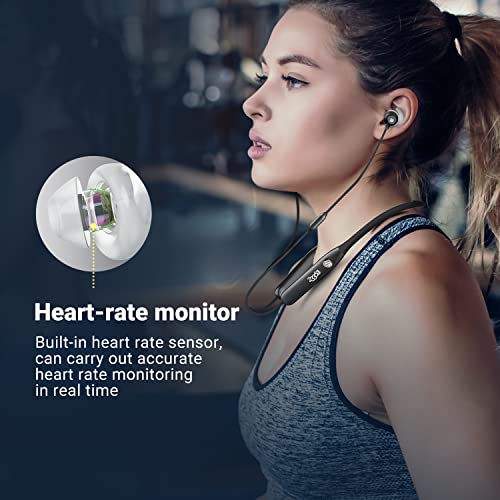 233621 Sense Wireless Earphones with Heart Rate Monitoring Bluetooth Earbuds CVC Noise Reduction Stereo Headphones IPX5 Waterproof in-Ear Headphones for Sport/Workout/Gym/Running(Black)