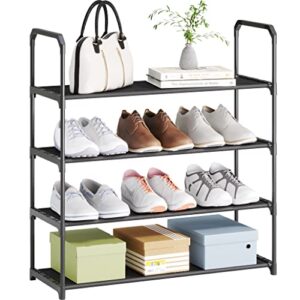 hockmez stackable shoe rack organizer 4 tiers, expandable & adjustable non woven fabric shoe shelf storage 12-16 pairs for closet bedroom entryway （black）