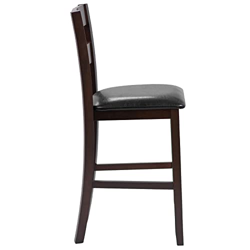 COSTWAY Set of 4 Bar Stools, 25” Counter Height Kitchen Dining Pub Chairs with Soft Padded Seat, PU Leather Cover & Rubber Wood Legs, Suitable for Dining Room, Restaurant & Cafe Store (4)