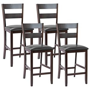 costway set of 4 bar stools, 25” counter height kitchen dining pub chairs with soft padded seat, pu leather cover & rubber wood legs, suitable for dining room, restaurant & cafe store (4)