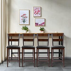 COSTWAY Set of 4 Bar Stools, 25” Counter Height Kitchen Dining Pub Chairs with Soft Padded Seat, PU Leather Cover & Rubber Wood Legs, Suitable for Dining Room, Restaurant & Cafe Store (4)