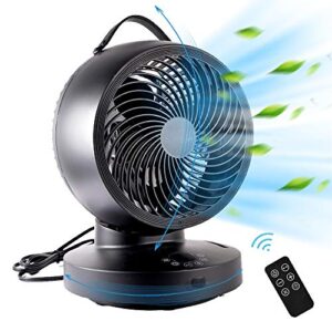 kapoo table air circulator fan with remote, blade 8", 6 speeds 4 wind modes, horizontal vertical oscillating, indoor circulator fan for whole room temperature equilibrium, b02, black (gs-xxg037)