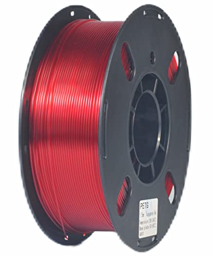 RANKI PETG Filament 1.75mm 3D Printer Filament, Dimensional Accuracy +/- 0.03 mm, 1kg Spool (Transparent red)