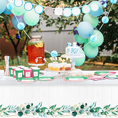 Eucalyptus Leaf Tablecloth Plastic Green Leaves Eucalyptus Table Cover 54 x 108 Inch Disposable Greenery Baby Shower Table Cloths for Home Birthday Wedding Party Supplies Table Decor (3 Pack)