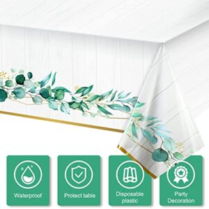 Eucalyptus Leaf Tablecloth Plastic Green Leaves Eucalyptus Table Cover 54 x 108 Inch Disposable Greenery Baby Shower Table Cloths for Home Birthday Wedding Party Supplies Table Decor (3 Pack)