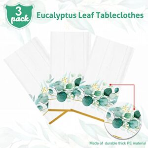 Eucalyptus Leaf Tablecloth Plastic Green Leaves Eucalyptus Table Cover 54 x 108 Inch Disposable Greenery Baby Shower Table Cloths for Home Birthday Wedding Party Supplies Table Decor (3 Pack)