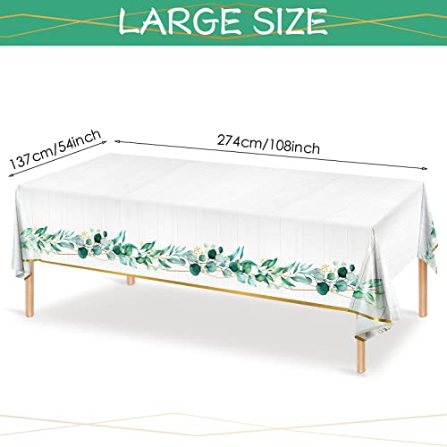 Eucalyptus Leaf Tablecloth Plastic Green Leaves Eucalyptus Table Cover 54 x 108 Inch Disposable Greenery Baby Shower Table Cloths for Home Birthday Wedding Party Supplies Table Decor (3 Pack)