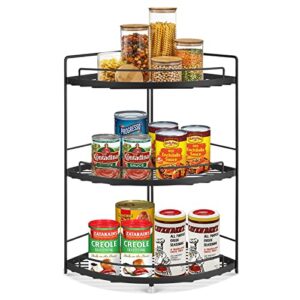 masaluo 3-tier spice rack for countertops, kitchen countertop corner storage organizer seasoning storage shelf, black