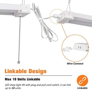 OOOLED 4FT Linkable LED Shop Light for Garages, 42W 4800LM 5000K Daylight White, LED Ceiling Light with Pull Chain (ON/Off), Linear Worklight Fixture with Plug, 1 Pack
