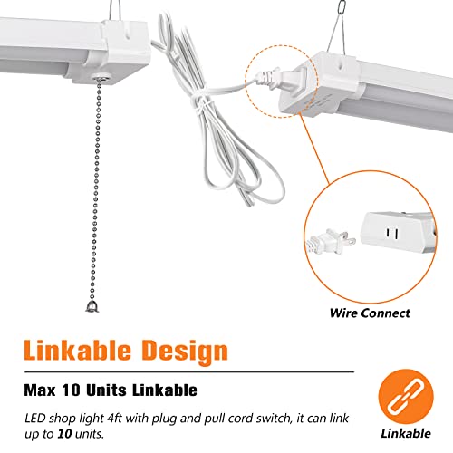 OOOLED 4FT Linkable LED Shop Light for Garages, 42W 4800LM 5000K Daylight White, LED Ceiling Light with Pull Chain (ON/Off), Linear Worklight Fixture with Plug, 1 Pack