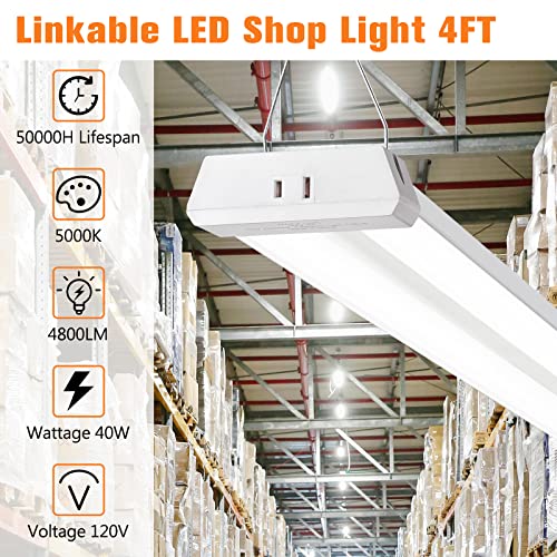 OOOLED 4FT Linkable LED Shop Light for Garages, 42W 4800LM 5000K Daylight White, LED Ceiling Light with Pull Chain (ON/Off), Linear Worklight Fixture with Plug, 1 Pack