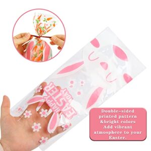 LOMIMOS Easter Cellophane Treat Bags,Rabbit Candy Cookie Packing Bags with Twist Ties, 90pcs