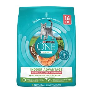 purina one natural low fat, indoor dry weight control high protein cat food plus indoor advantage with real salmon - 16 lb. bag