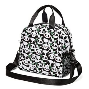 insulated panda lunch bag for boy girl man women, reusable lunch box lunch tote bag for picnic travel office work with adjustable shoulder strap