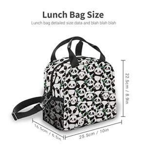 Insulated Panda Lunch Bag for Boy Girl Man Women, Reusable Lunch Box Lunch Tote Bag for Picnic Travel Office Work with Adjustable Shoulder Strap